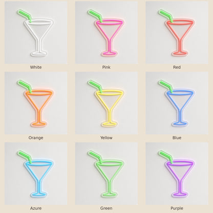 Martini Glass with Straw LED Neon Sign - nine-color grid