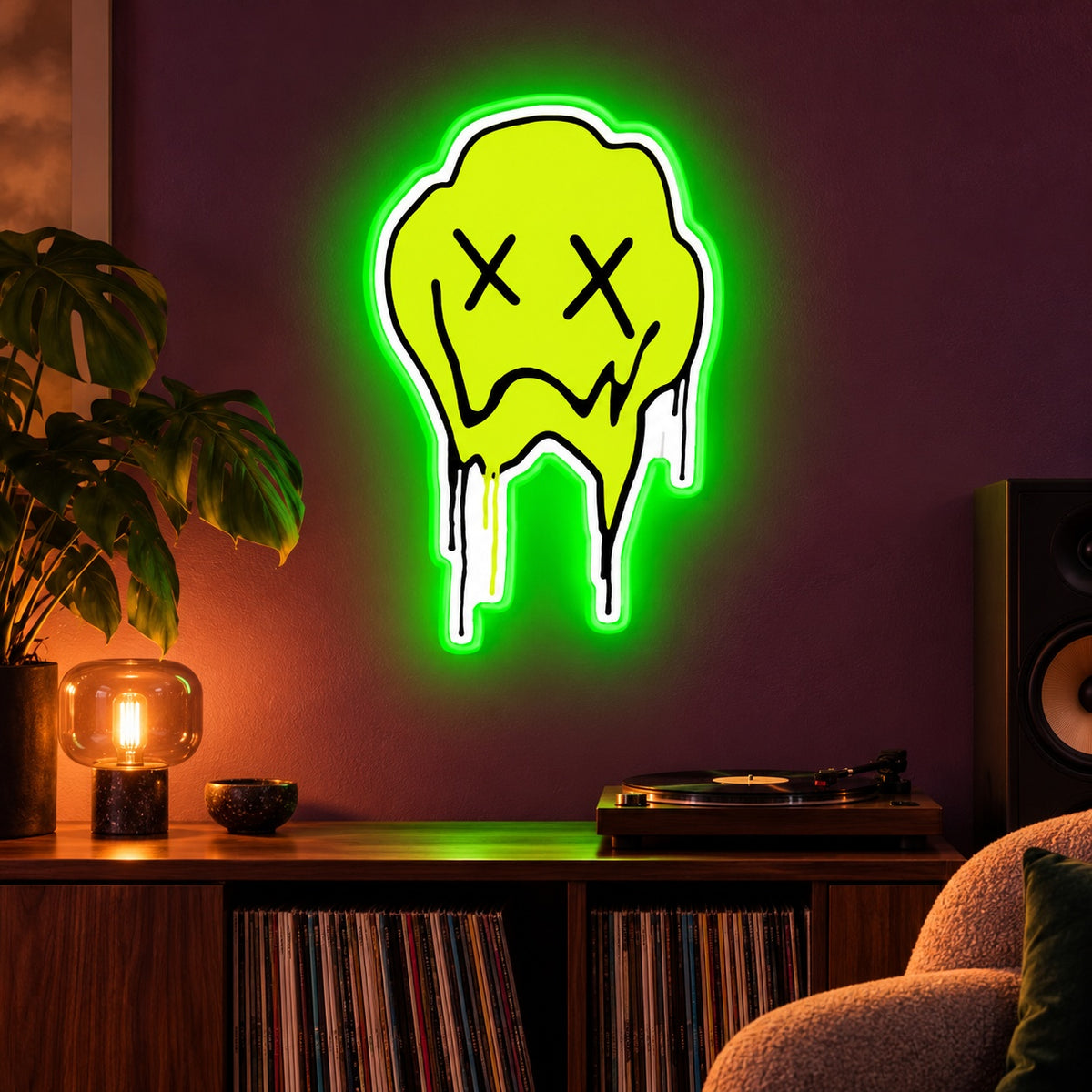 Melting X Eyes Face LED Neon Sign - advertising view