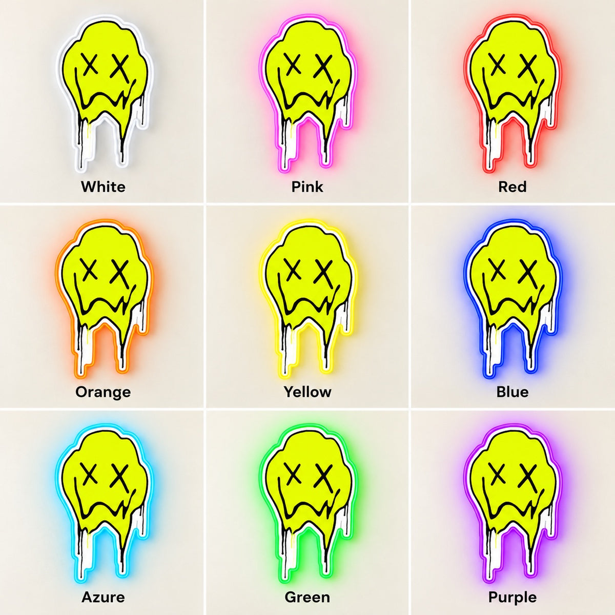 Melting X Eyes Face LED Neon Sign - nine-color grid