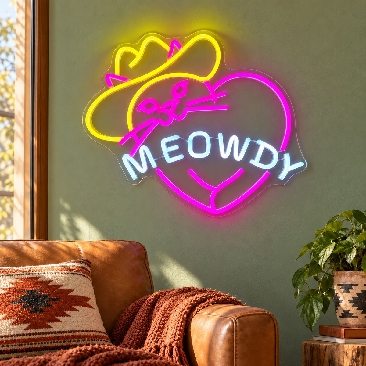 MEOWDY Cowboy Cat LED Neon Sign - lifestyle view