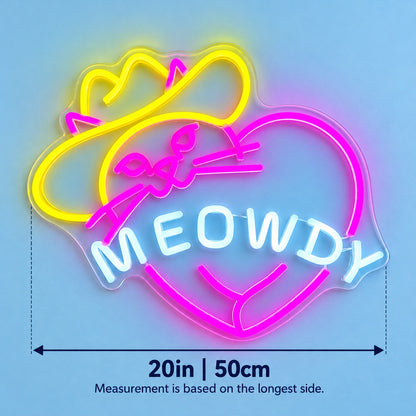 MEOWDY Cowboy Cat LED Neon Sign - size guide