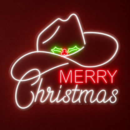 Merry Christmas Cowboy Hat LED Neon Sign - product hero