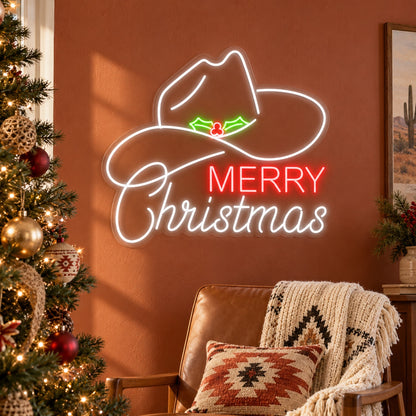 Merry Christmas Cowboy Hat LED Neon Sign - lifestyle view