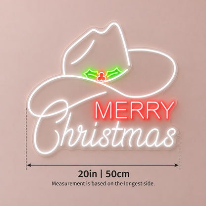 Merry Christmas Cowboy Hat LED Neon Sign - size guide