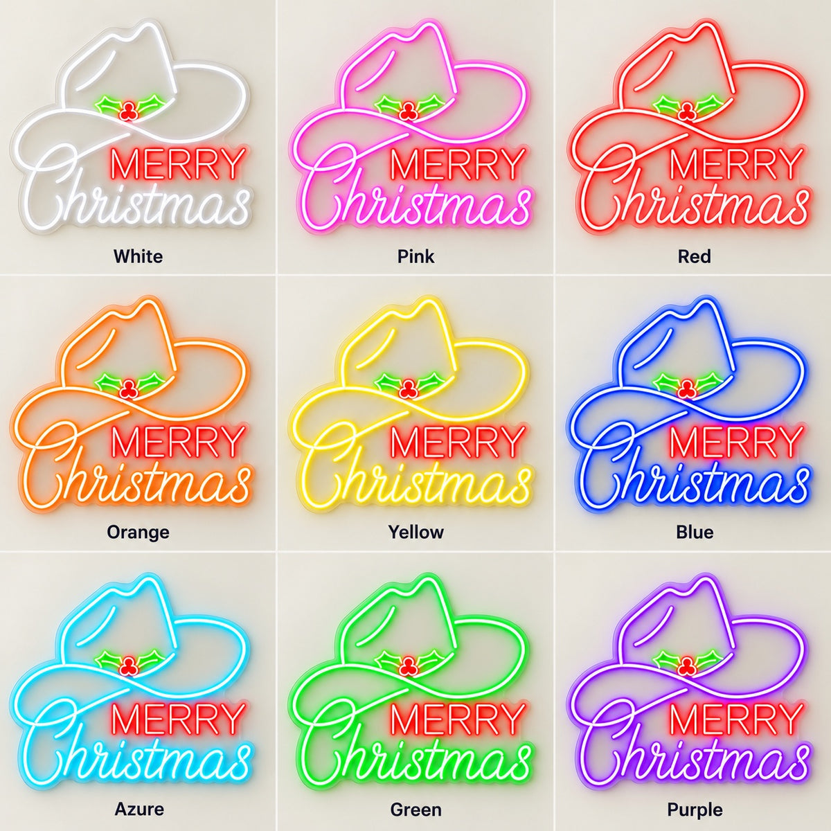 Merry Christmas Cowboy Hat LED Neon Sign - nine-color grid