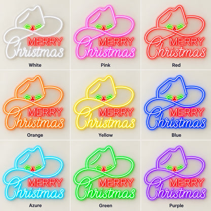 Merry Christmas Cowboy Hat LED Neon Sign - nine-color grid