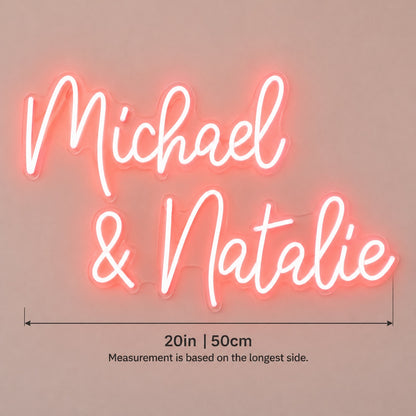 Michael & Natalie LED Neon Sign - size guide