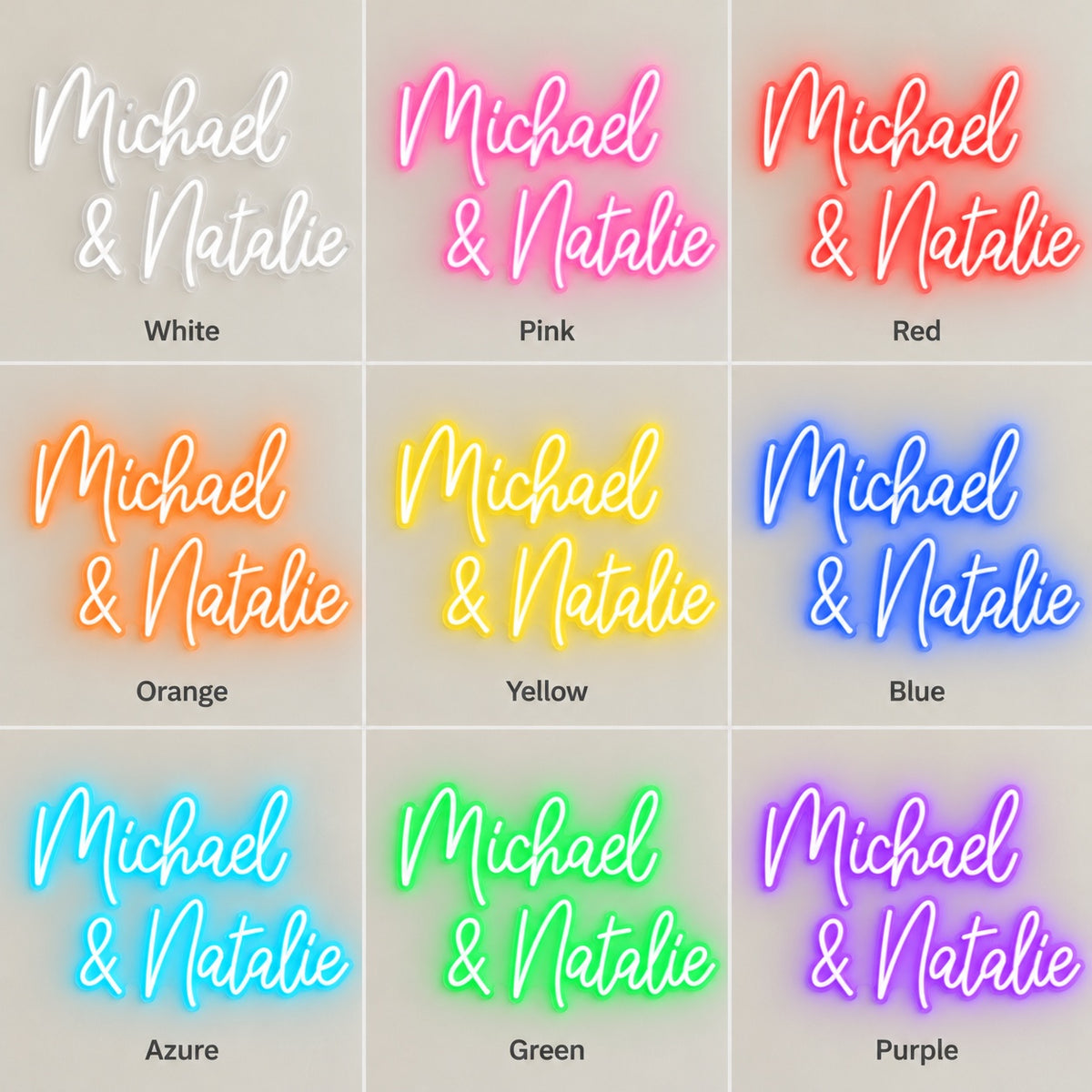 Michael & Natalie LED Neon Sign - nine-color grid