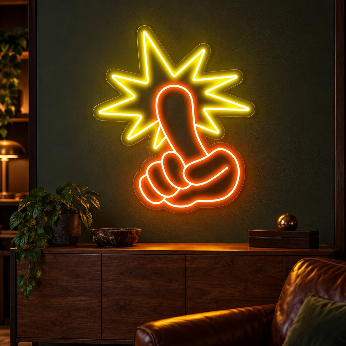 Middle Finger Starburst LED Neon Sign - advertising view
