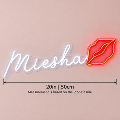 Miesha Lips LED Neon Sign - size guide
