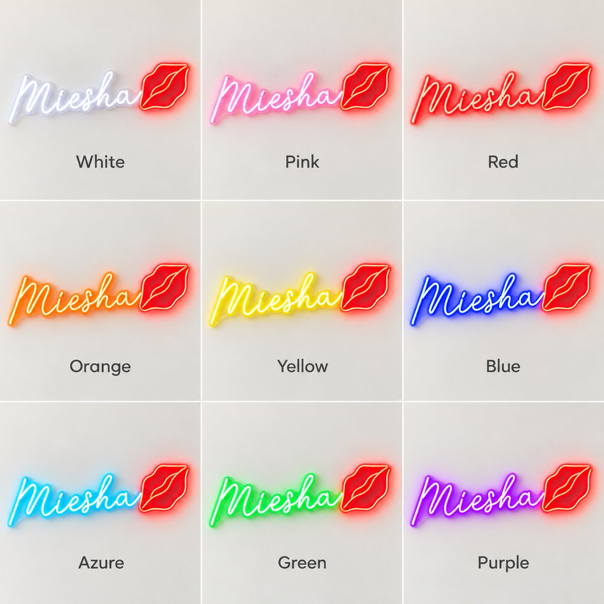 Miesha Lips LED Neon Sign - nine-color grid