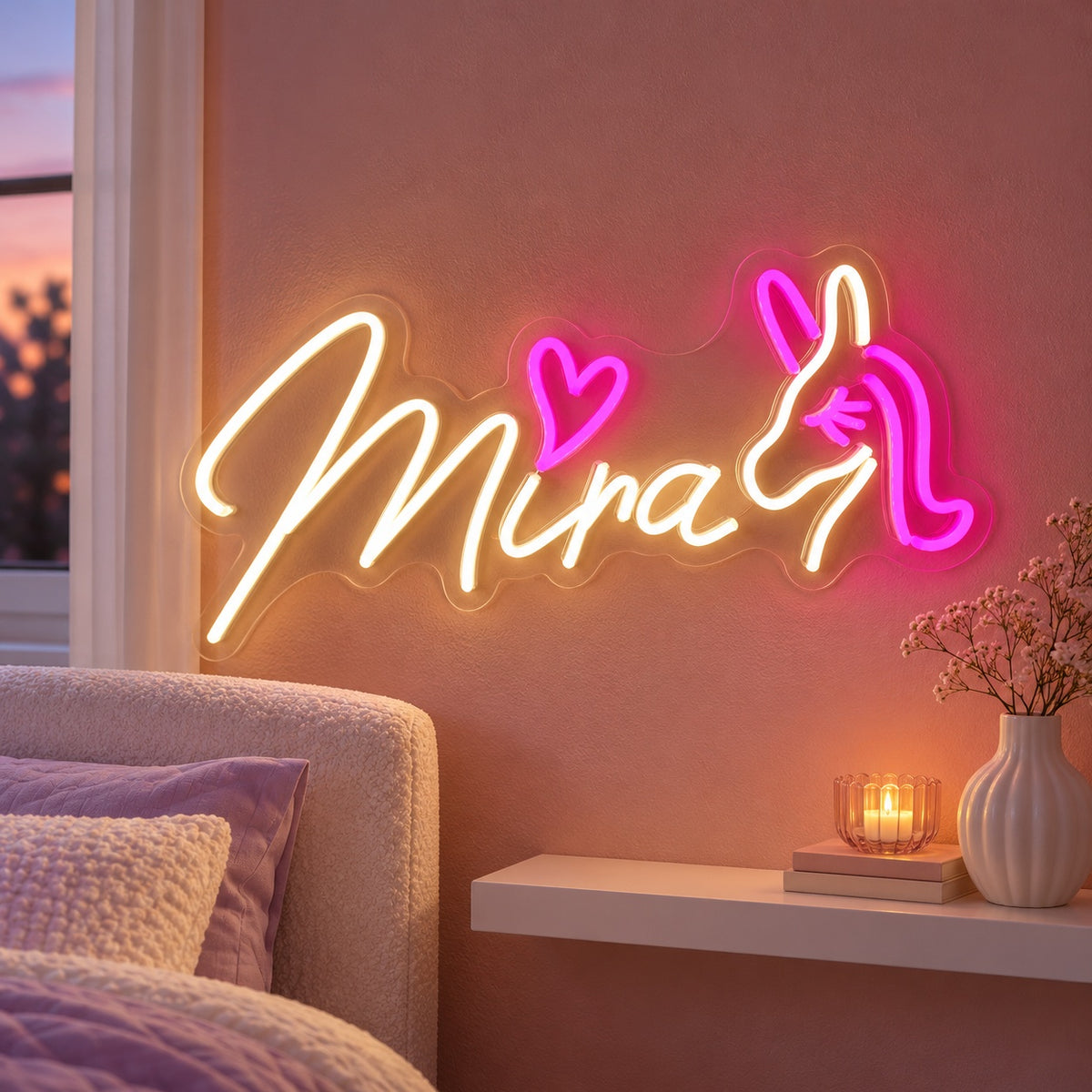 Mira LED Neon Sign - advertising view