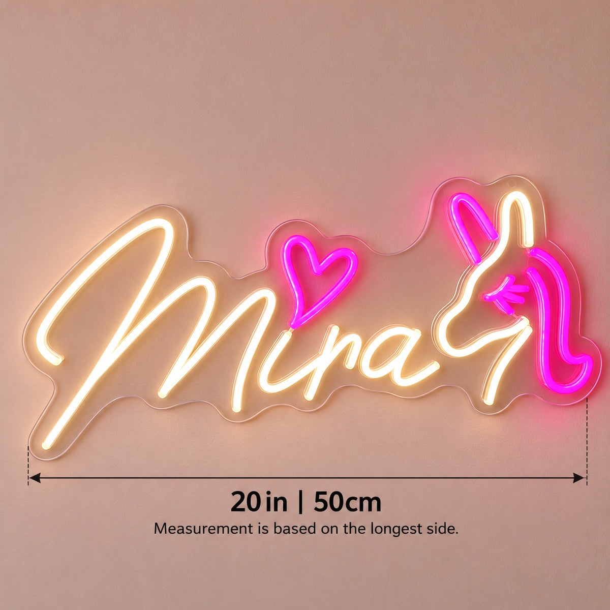 Mira LED Neon Sign - size guide