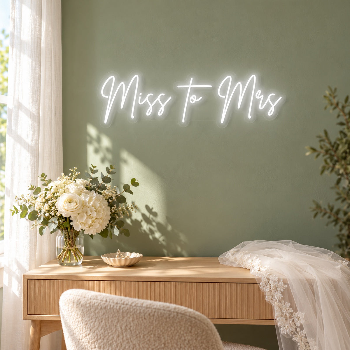 Miss To Mrs LED Neon Sign - lifestyle view