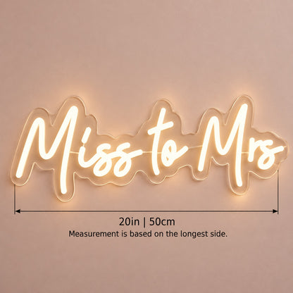 Miss To Mrs LED Neon Sign - size guide