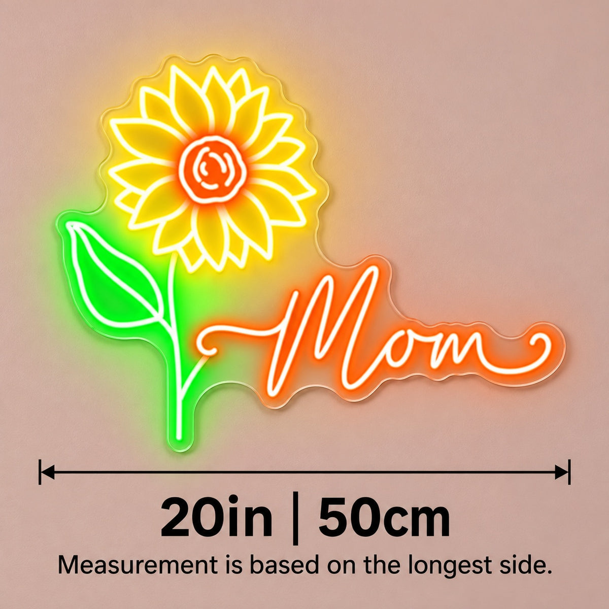 Mom LED Neon Sign - size guide