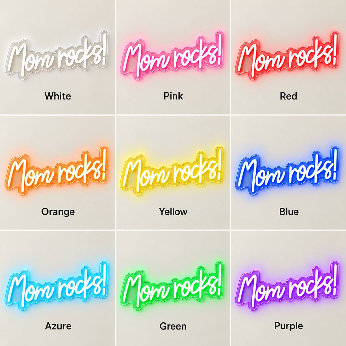 Mom Rocks! LED Neon Sign - nine-color grid