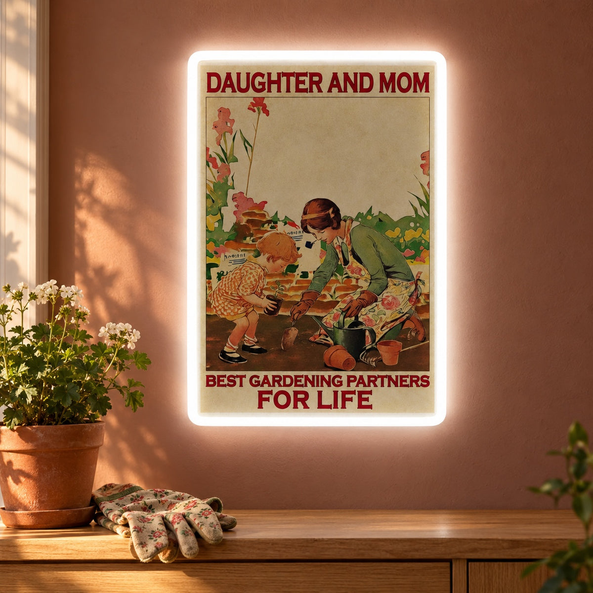 Mother Daughter Gardening LED Neon Sign - advertising view