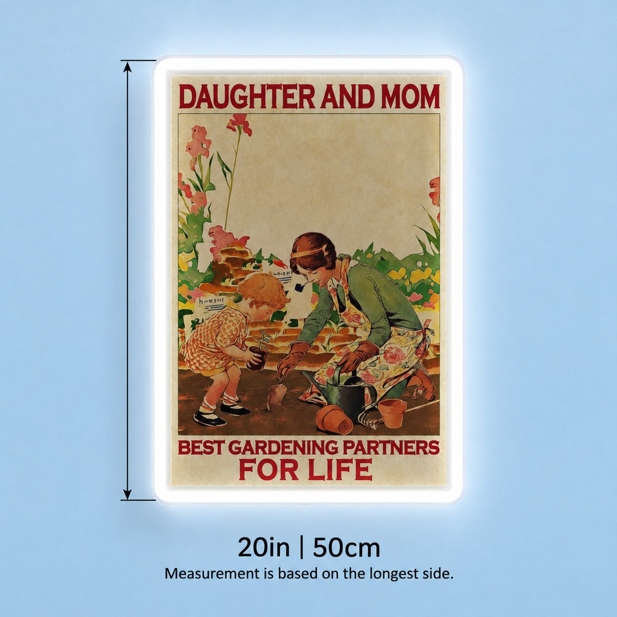 Mother Daughter Gardening LED Neon Sign - size guide