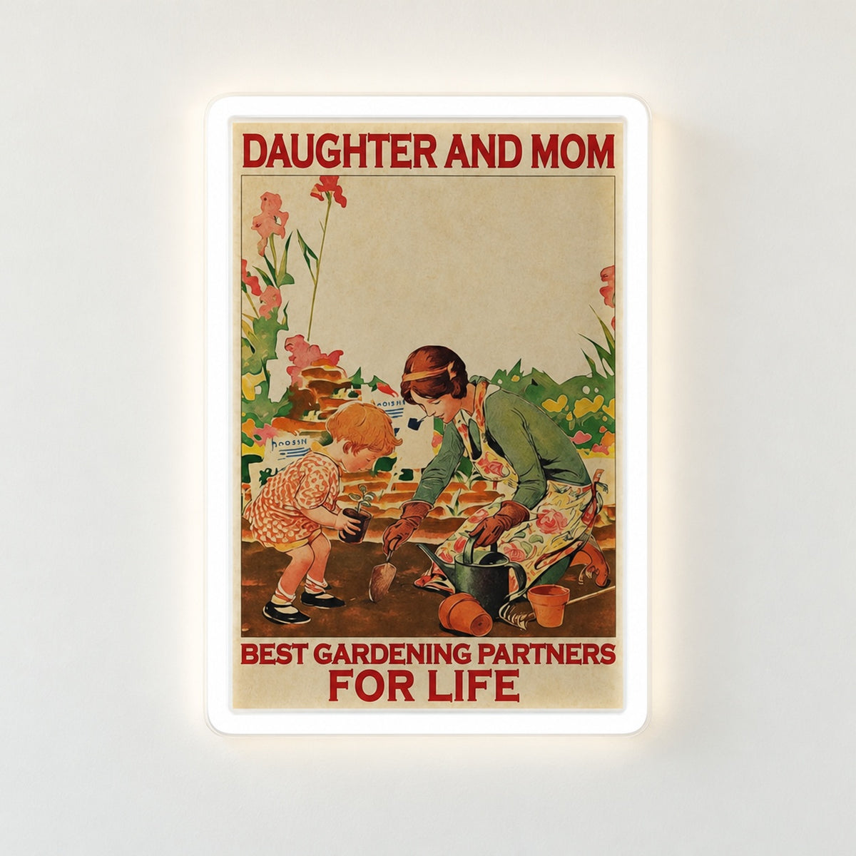 Mother Daughter Gardening LED Neon Sign - natural light view