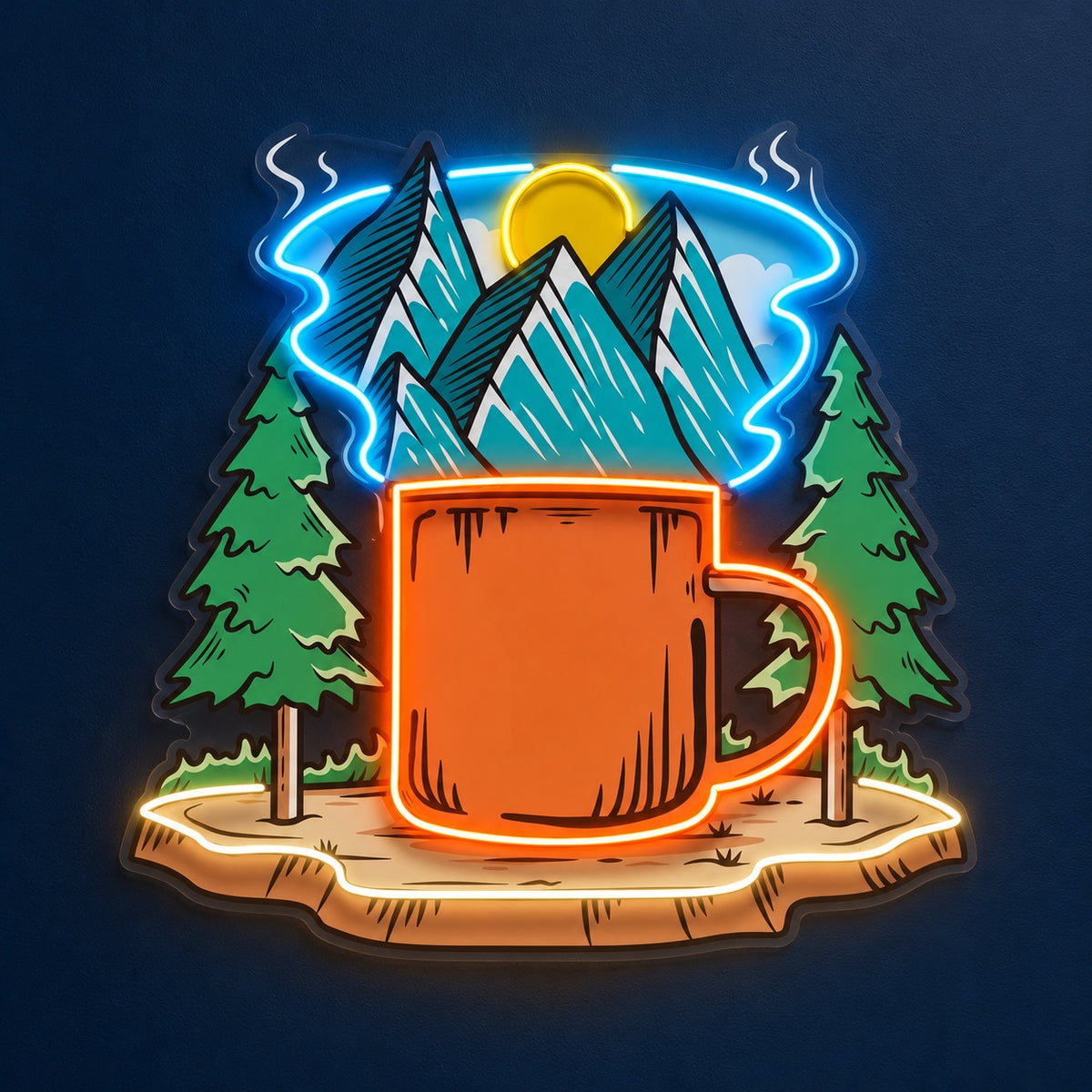 Mountain Coffee Mug Forest LED Neon Sign - product hero