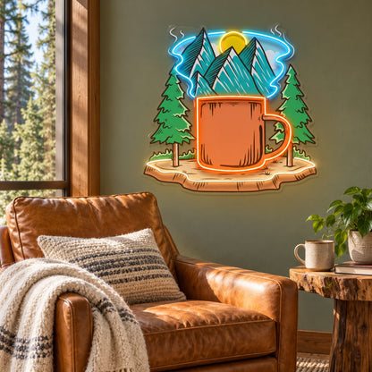 Mountain Coffee Mug Forest LED Neon Sign - lifestyle view