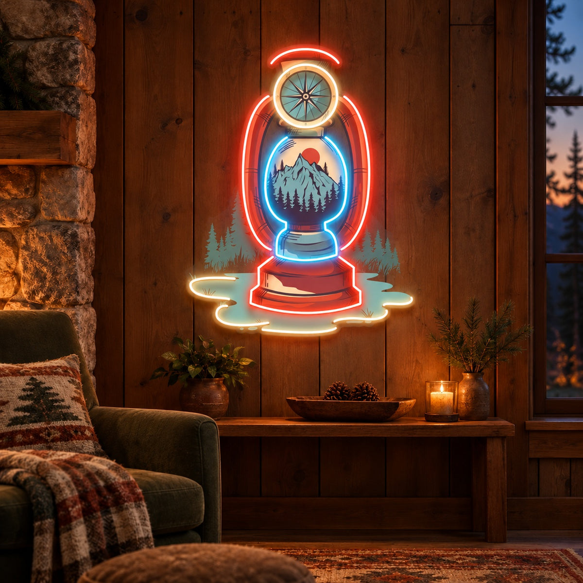 Mountain Compass Lantern LED Neon Sign - advertising view