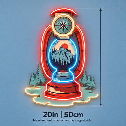 Mountain Compass Lantern LED Neon Sign - size guide