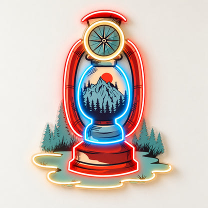 Mountain Compass Lantern LED Neon Sign - natural light view