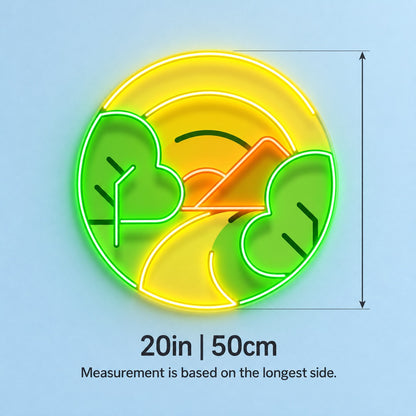 Mountain Forest Sunrise LED Neon Sign - size guide