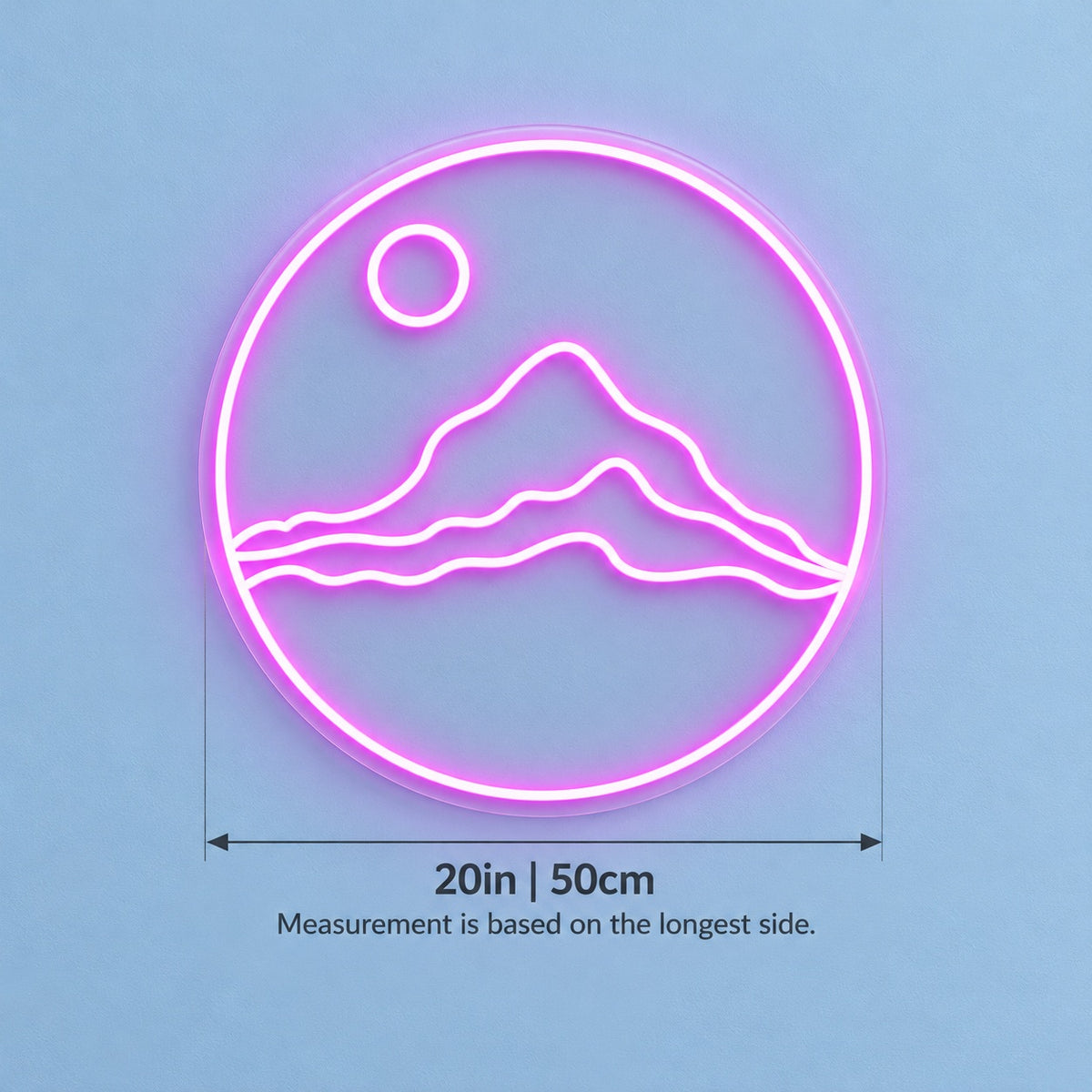 Mountain Moon LED Neon Sign - size guide