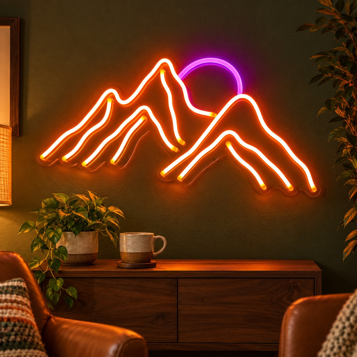 Mountain Range Sun LED Neon Sign - advertising view