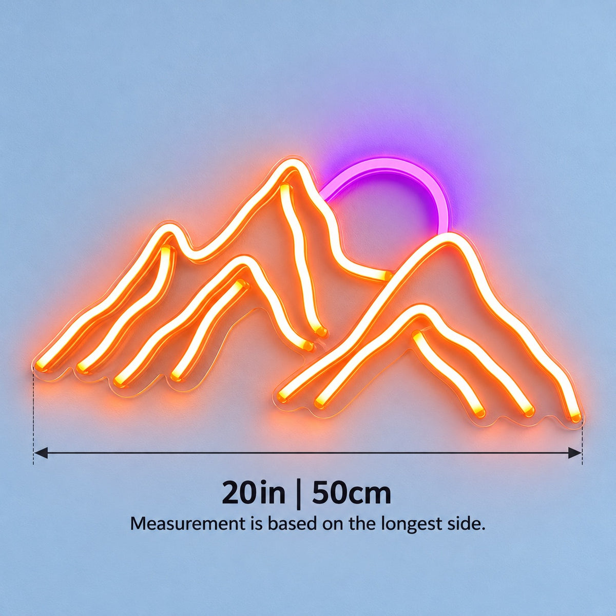Mountain Range Sun LED Neon Sign - size guide