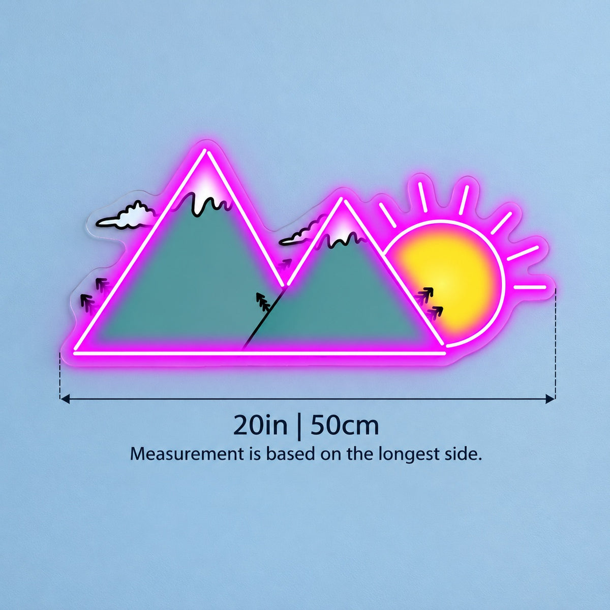 Mountain Sunrise LED Neon Sign - size guide
