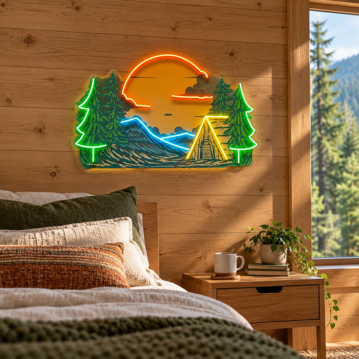 Mountain Sunset Cabin LED Neon Sign - lifestyle view