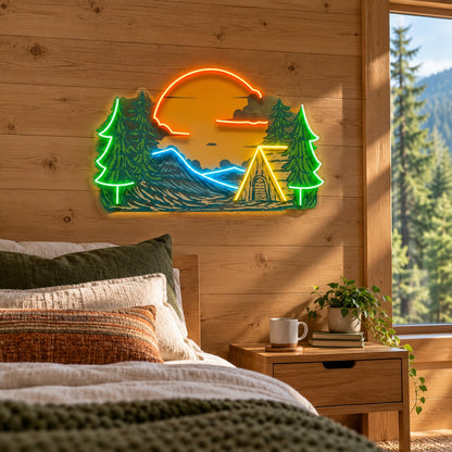 Mountain Sunset Cabin LED Neon Sign - lifestyle view