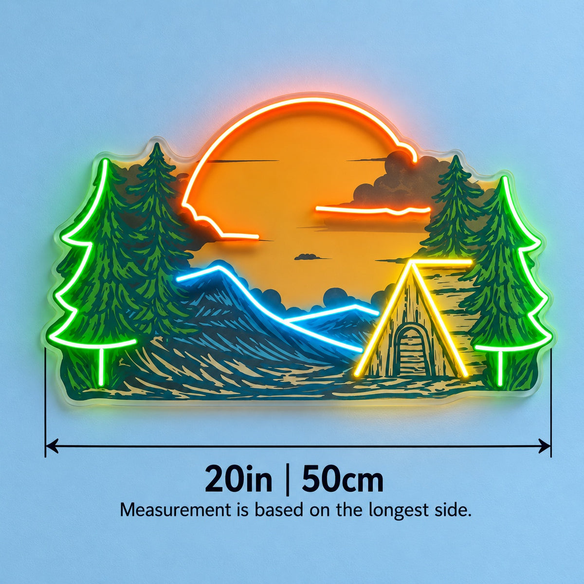 Mountain Sunset Cabin LED Neon Sign - size guide