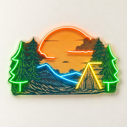 Mountain Sunset Cabin LED Neon Sign - natural light view