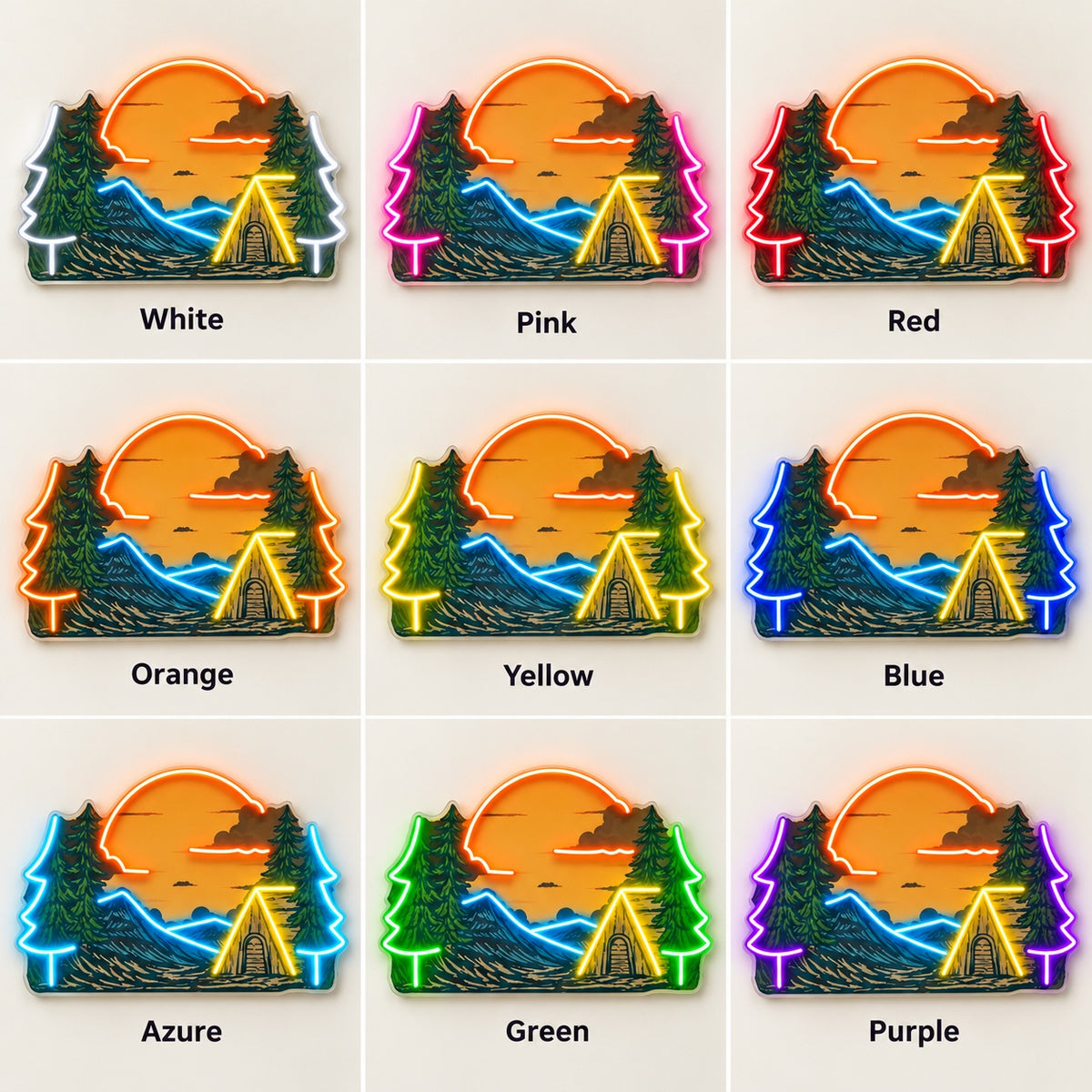 Mountain Sunset Cabin LED Neon Sign - nine-color grid