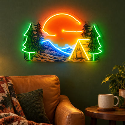 Mountain Sunset Camping LED Neon Sign - advertising view