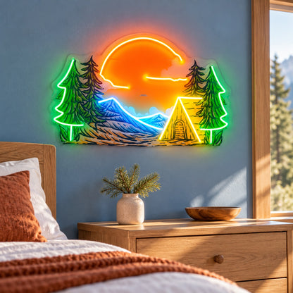 Mountain Sunset Camping LED Neon Sign - lifestyle view