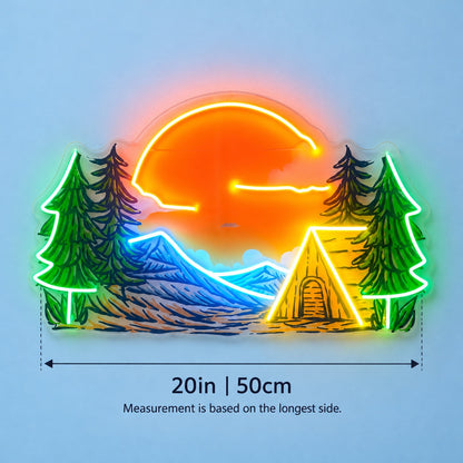 Mountain Sunset Camping LED Neon Sign - size guide