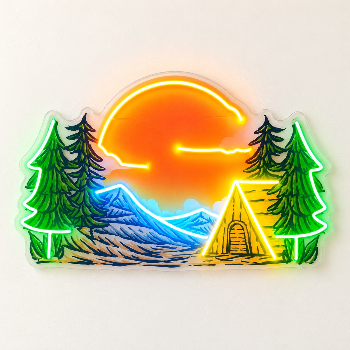 Mountain Sunset Camping LED Neon Sign - natural light view