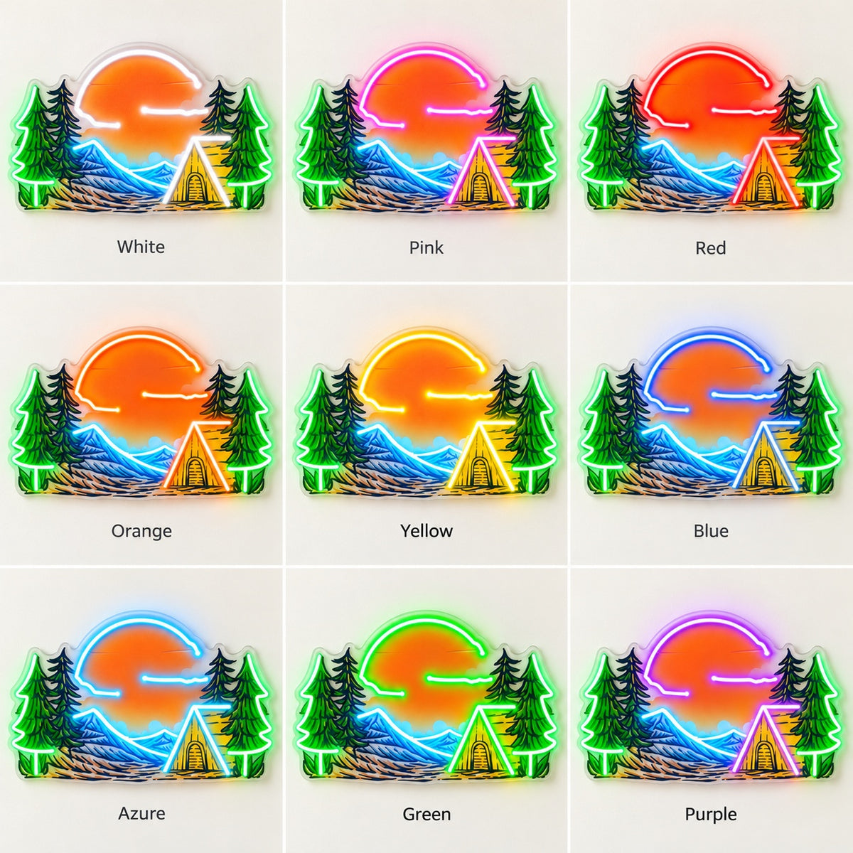 Mountain Sunset Camping LED Neon Sign - nine-color grid