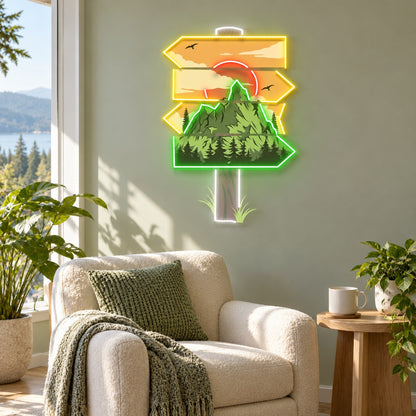 Mountain Sunset Trail Signpost LED Neon Sign - lifestyle view