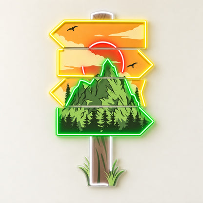 Mountain Sunset Trail Signpost LED Neon Sign - natural light view