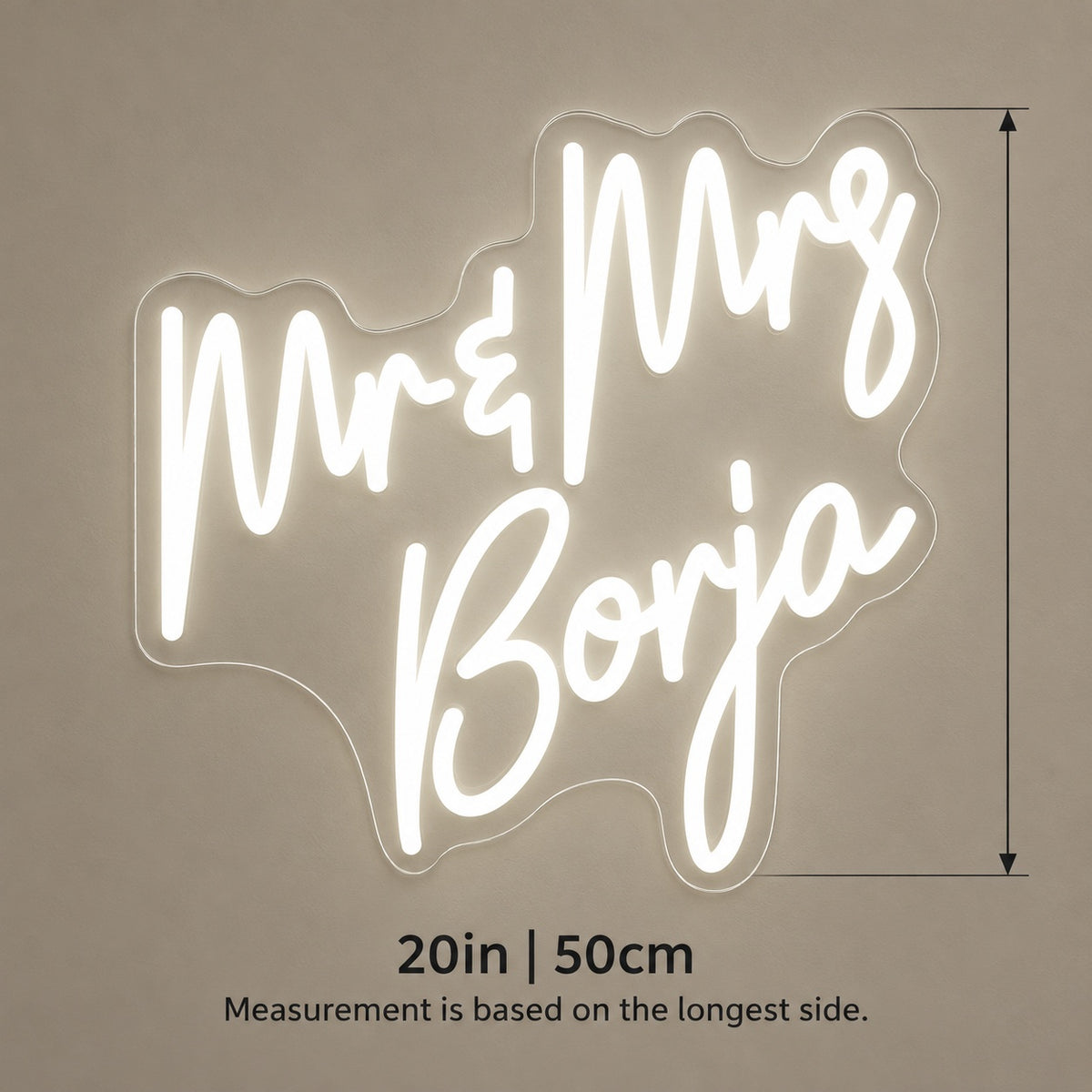 Mr & Mrs Borja LED Neon Sign - size guide