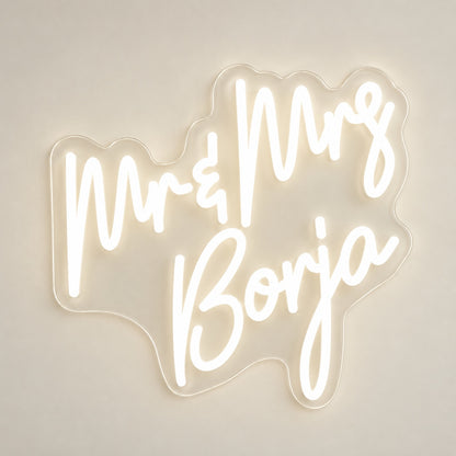 Mr & Mrs Borja LED Neon Sign - natural light view