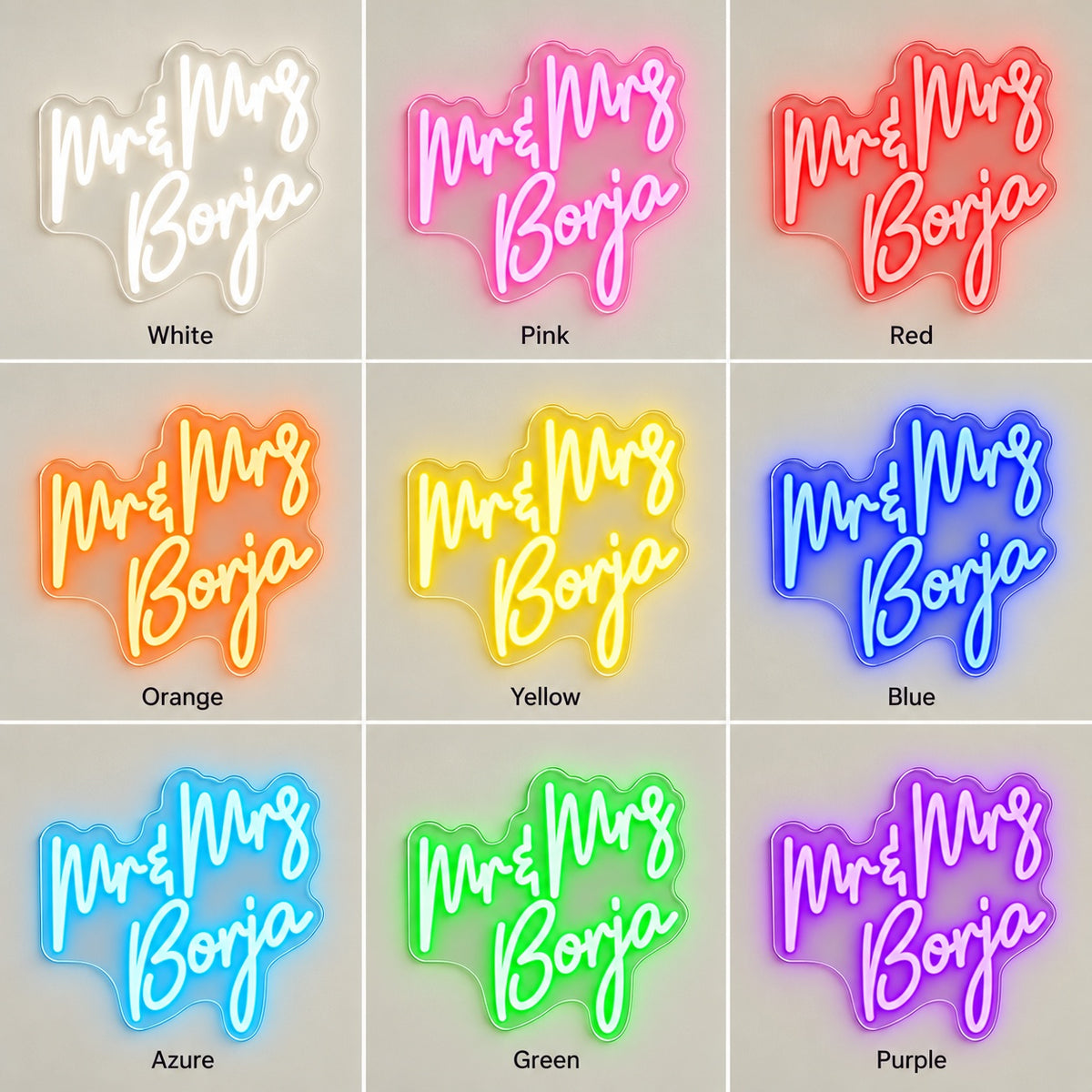 Mr & Mrs Borja LED Neon Sign - nine-color grid