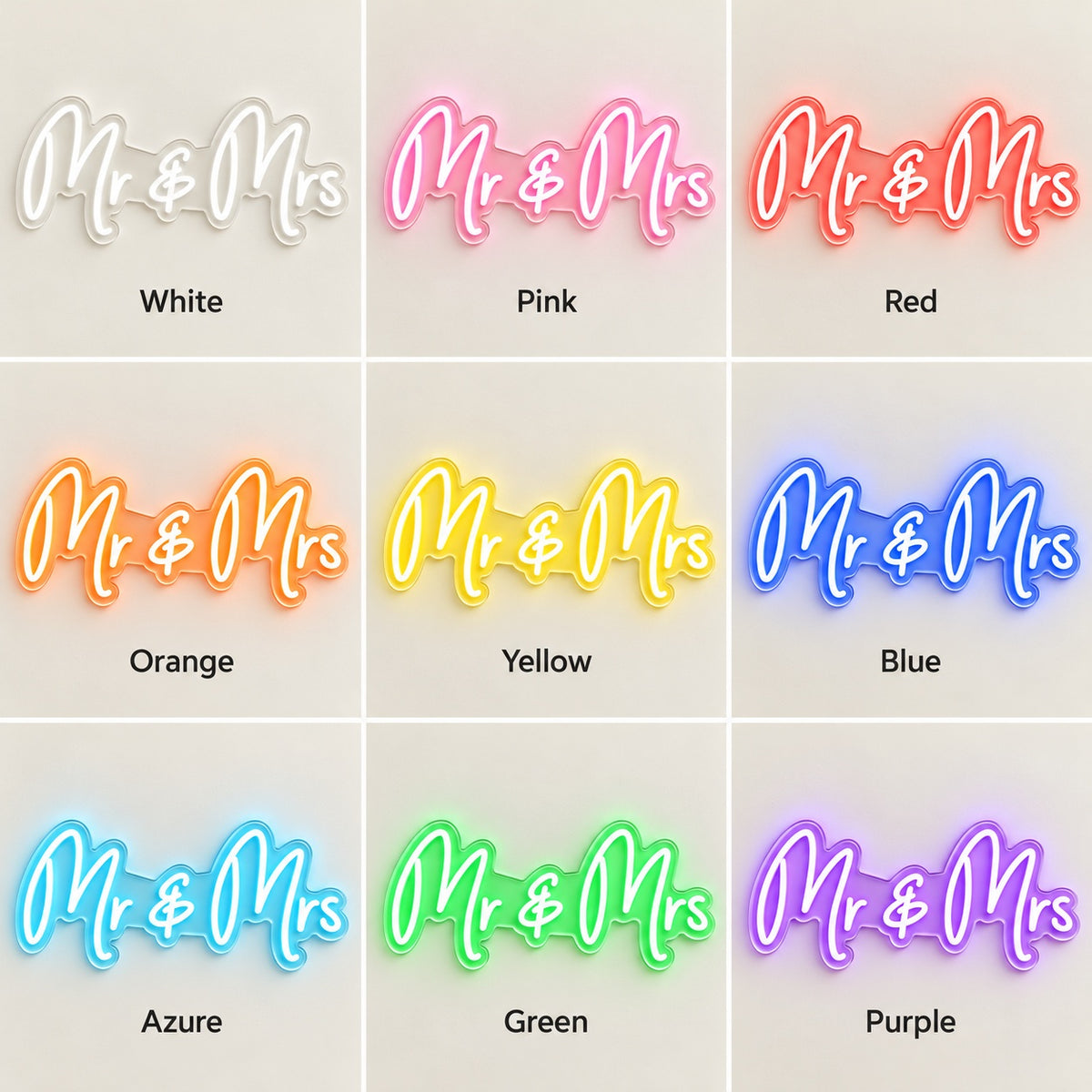 Mr & Mrs LED Neon Sign - nine-color grid